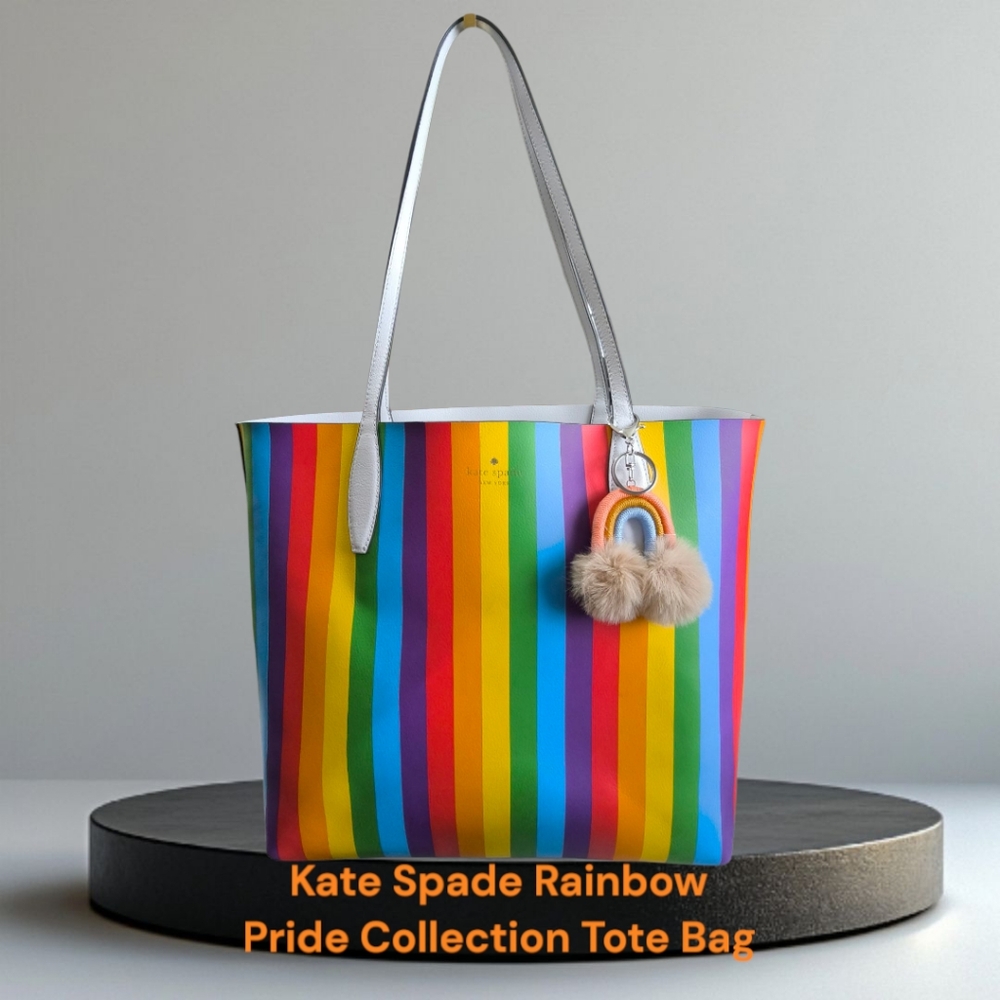 Kate Spade Rainbow Pride Collection Tote Bag - White and Multicolor. EUC. - Picture 3 of 12